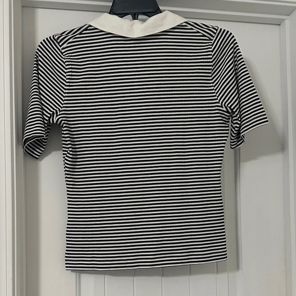 SPANX Black and White Striped Button Down Shirt Size L - Picture 3 of 3